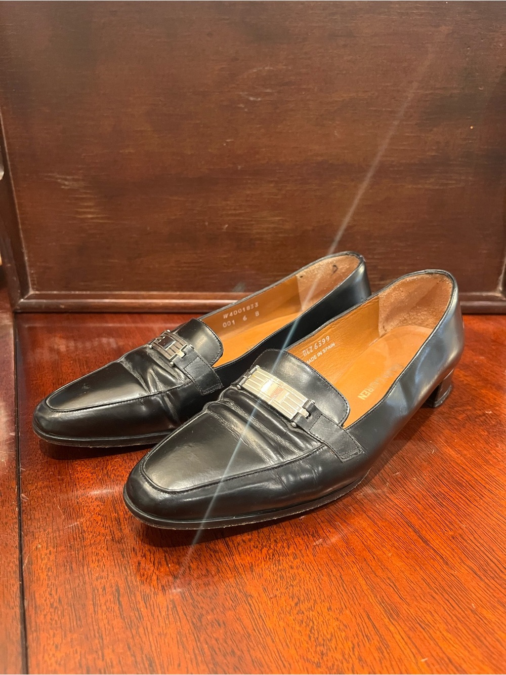 Ralph Lauren Black Leather Women's Slip-On Loafers with Silver adornment
